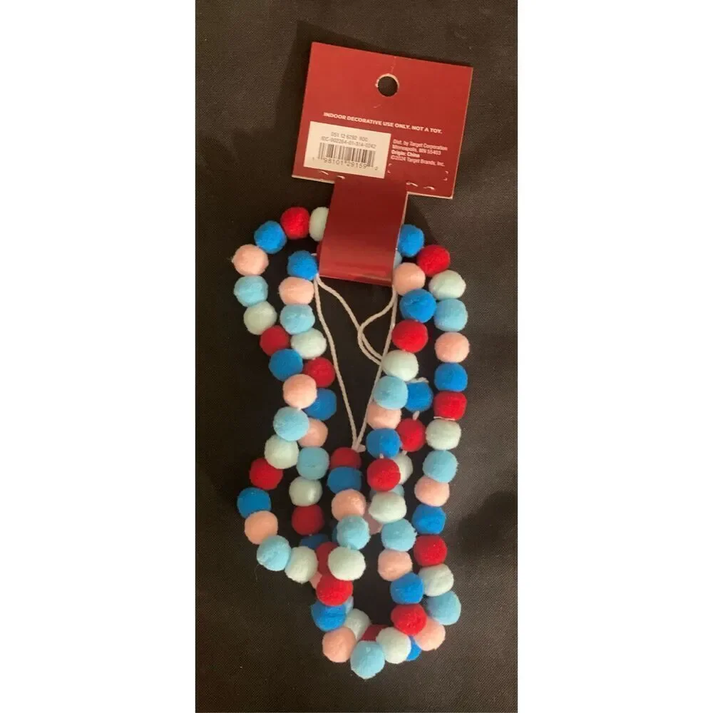 Target 4' Colorful Pom Poms Mini Christmas Tree Garland Blue/Red Wondershop™